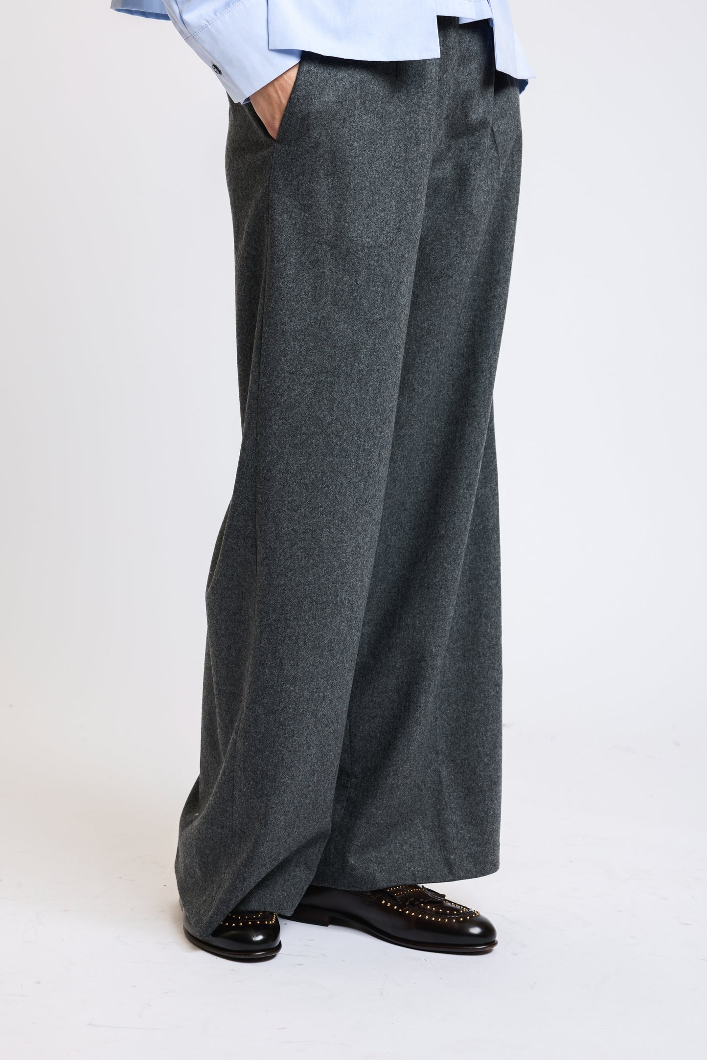 PANTALON LARGE EN FLANELLE GRIS