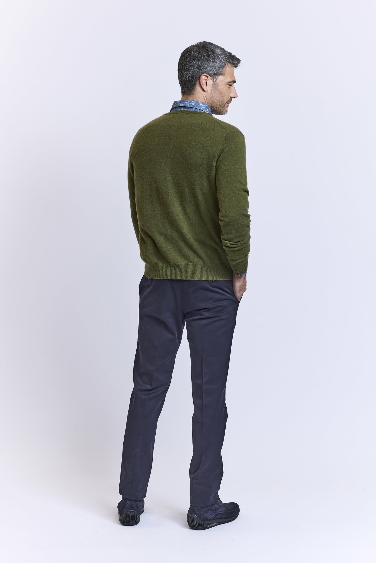 V NECK CASHMERE MOSS