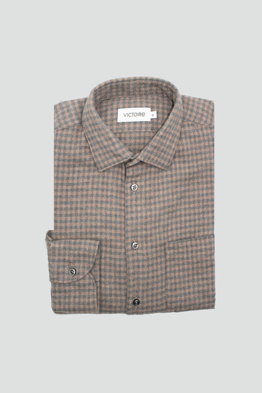 SEMI SLIM SHIRT COFFEE VICHY