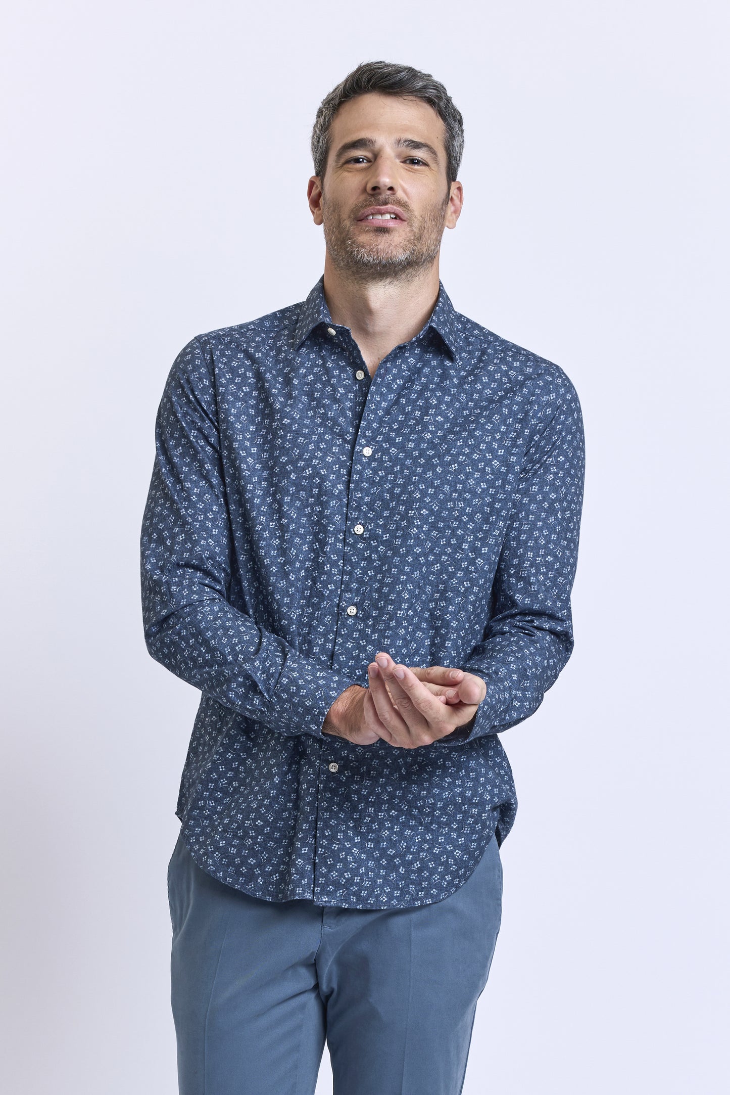 FLOWERED SEMI SLIM SHIRT INDIGO