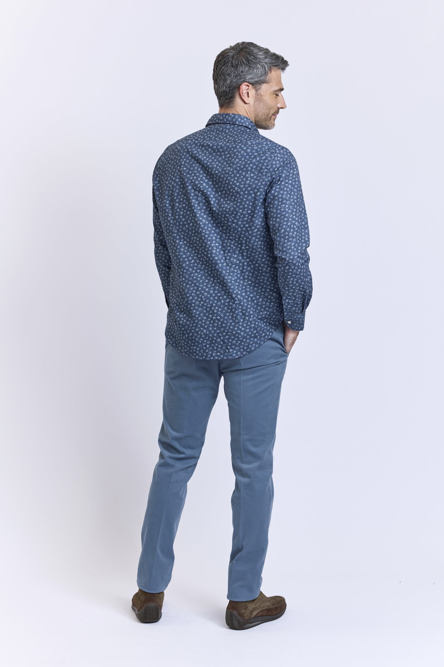 FLOWERED SEMI SLIM SHIRT INDIGO