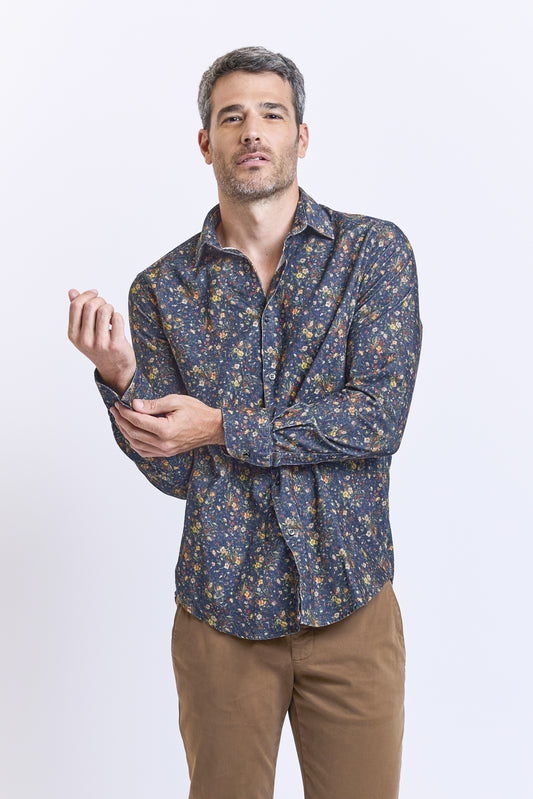 VELVET SEMI SLIM SHIRT NAVY