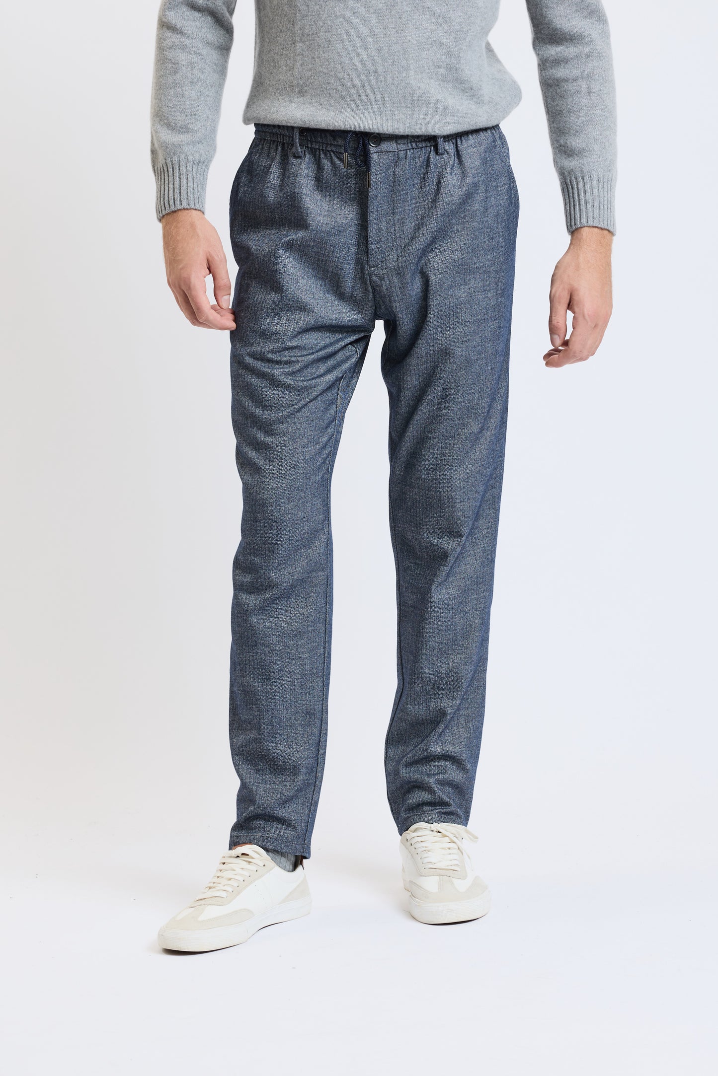 PANTALON COTON ASPECT FLANELLE MARINE