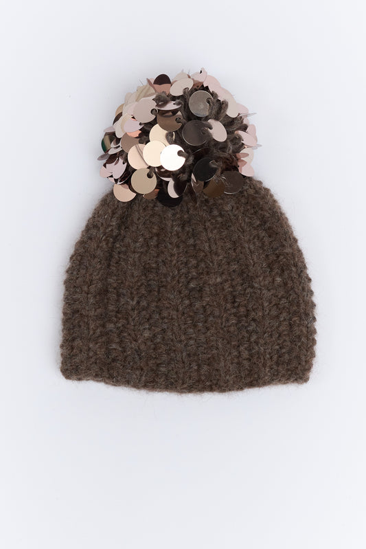 BONNET À SEQUINS TAUPE