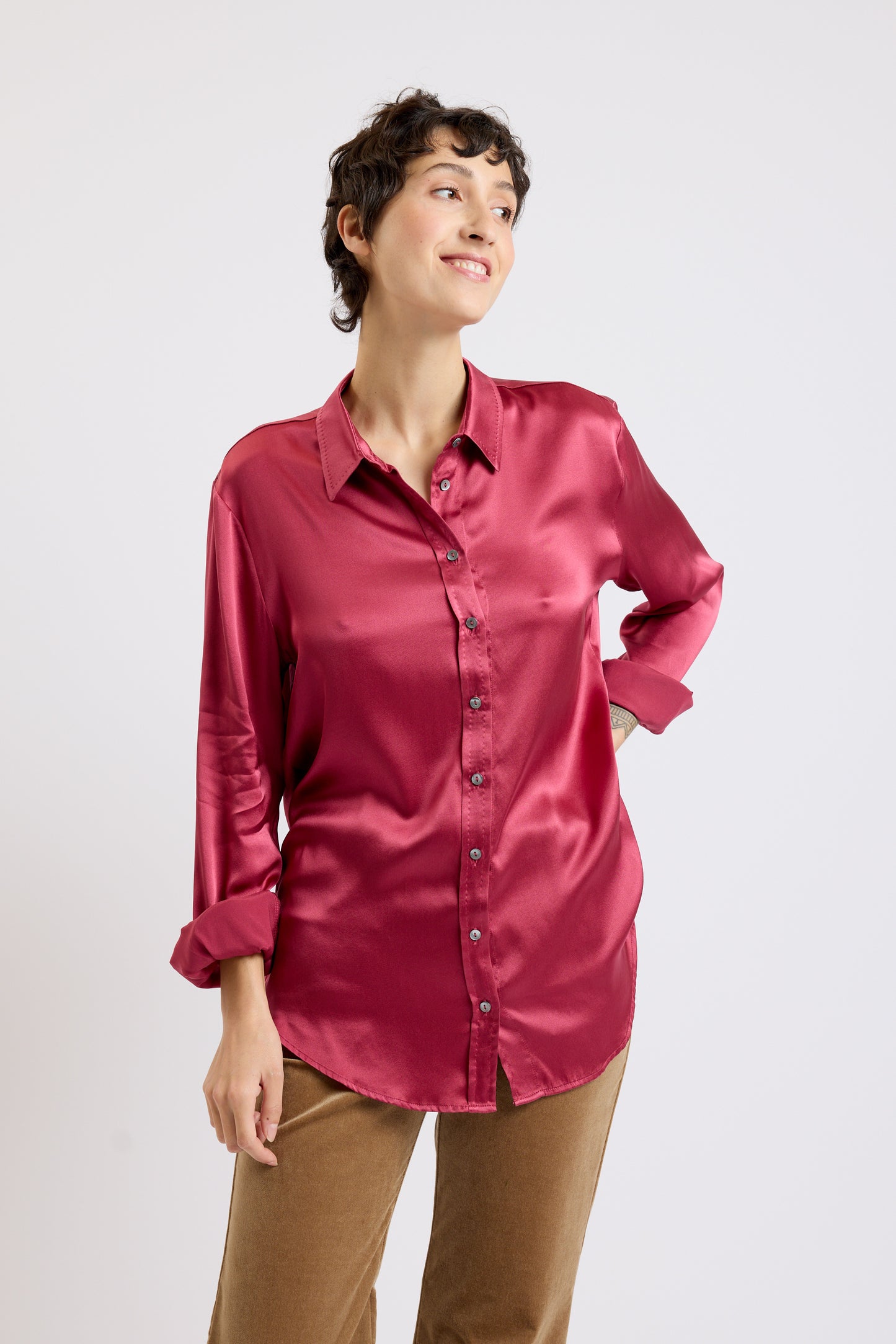 SILK SHIRT red