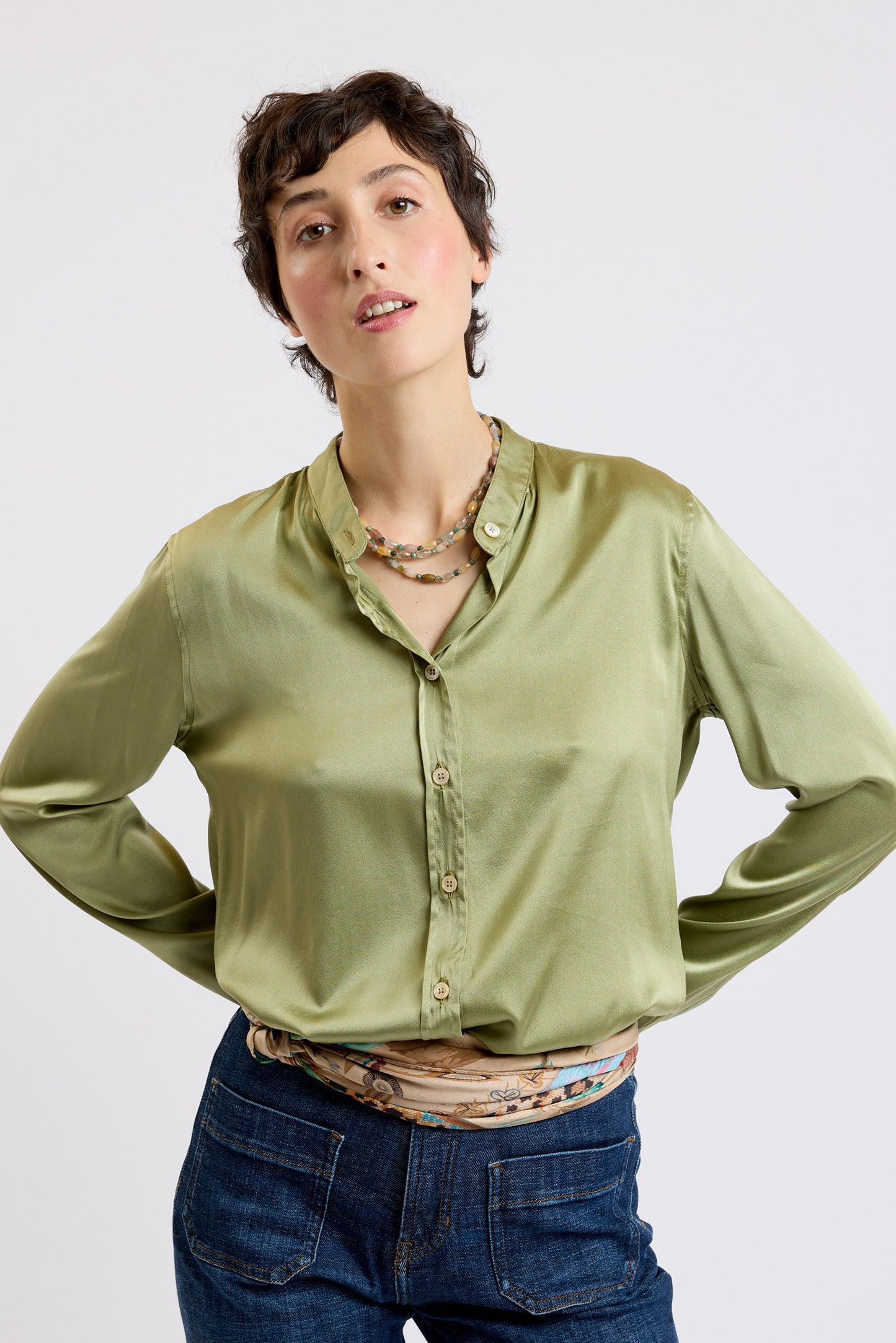 WASHED SILK SHIRT KHAKI