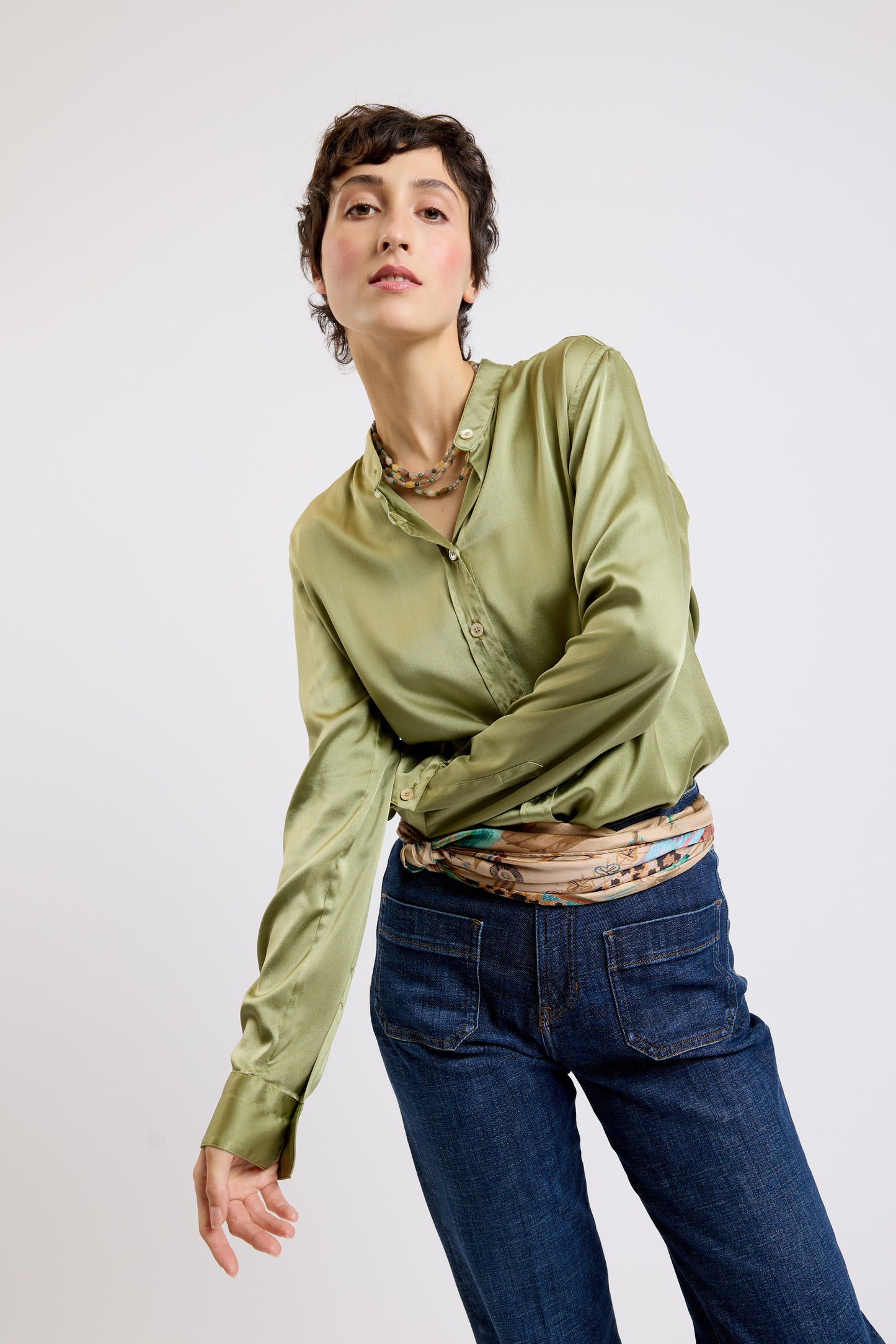 WASHED SILK SHIRT KHAKI