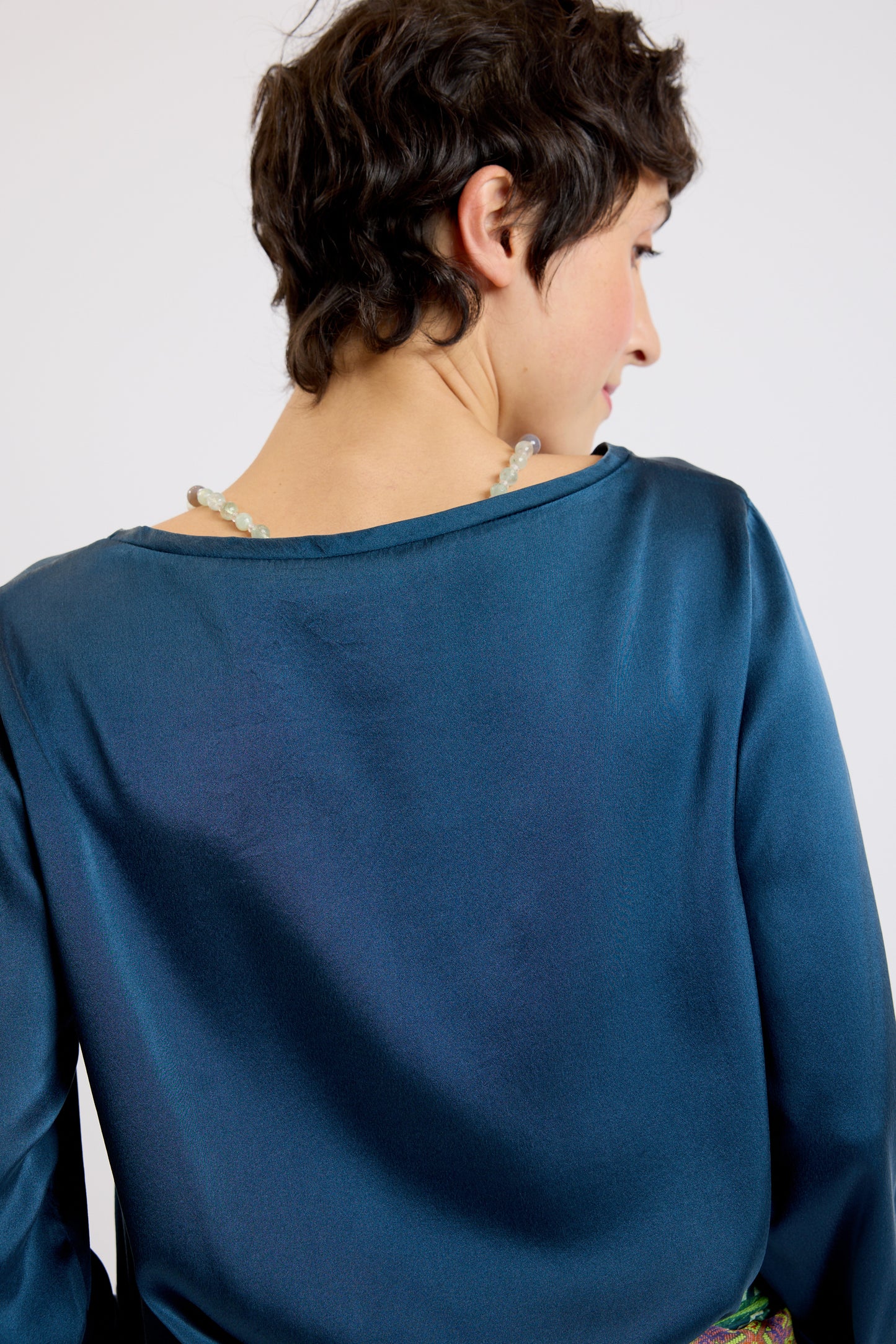 WASHED SILK T-SHIRT NAVY