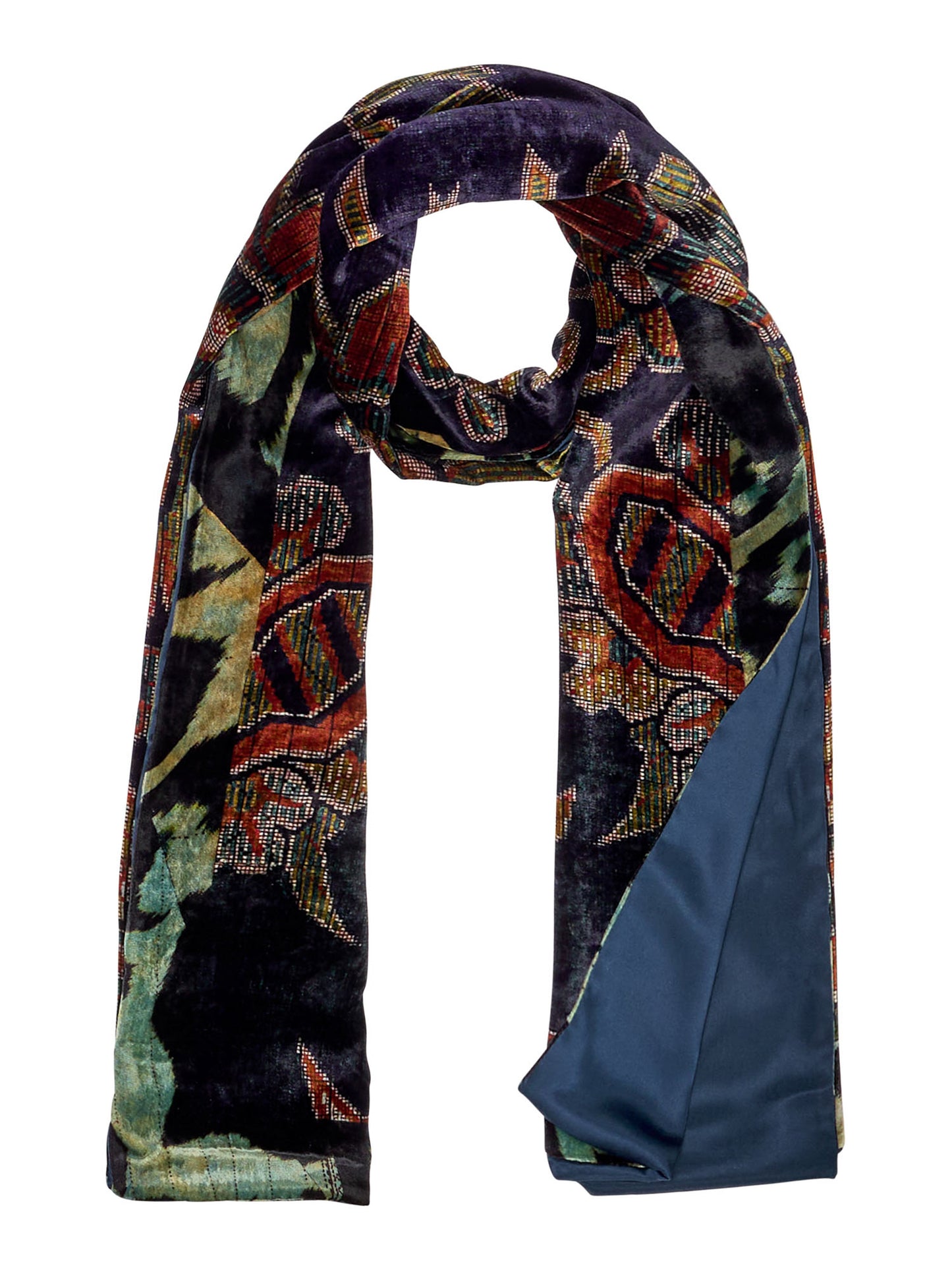 SILK SCARF + VELVET PANE NAVY