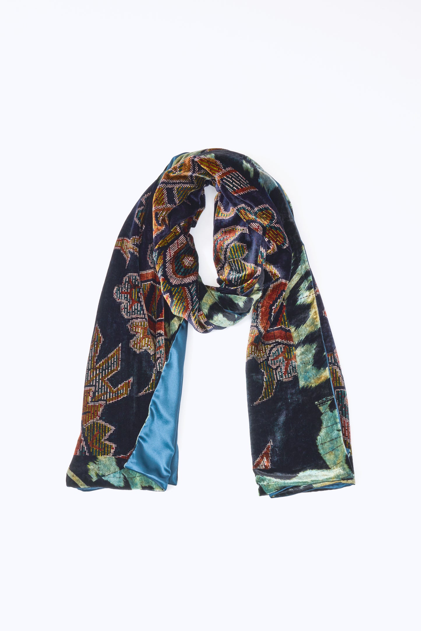 SILK SCARF + VELVET PANE NAVY