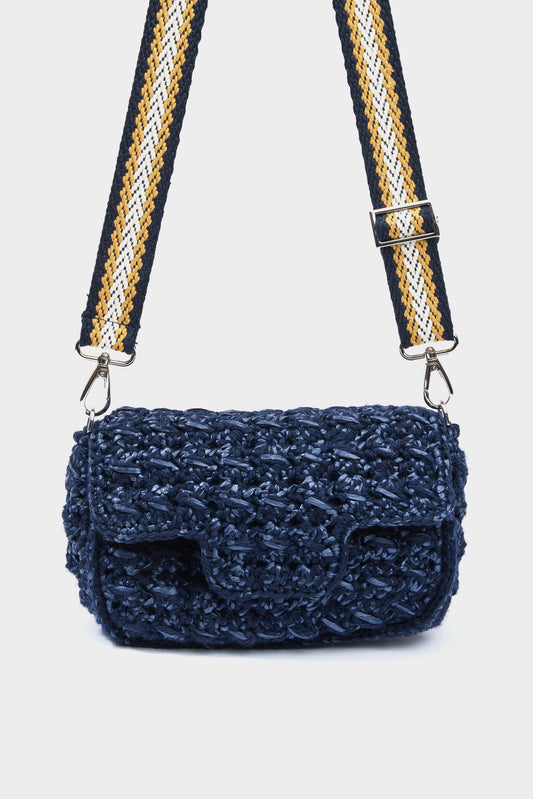 LARGE WOOL RAFFIA BAG NAVY