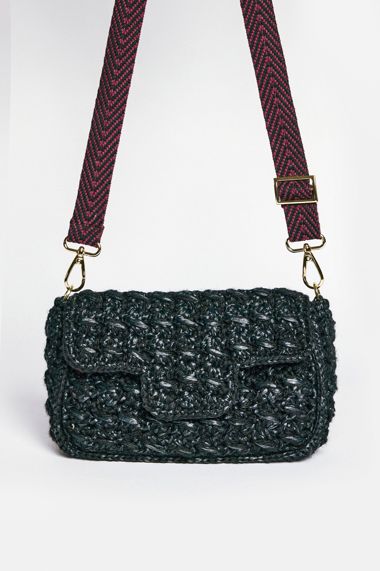 LARGE WOOL RAFFIA BAG BLACK