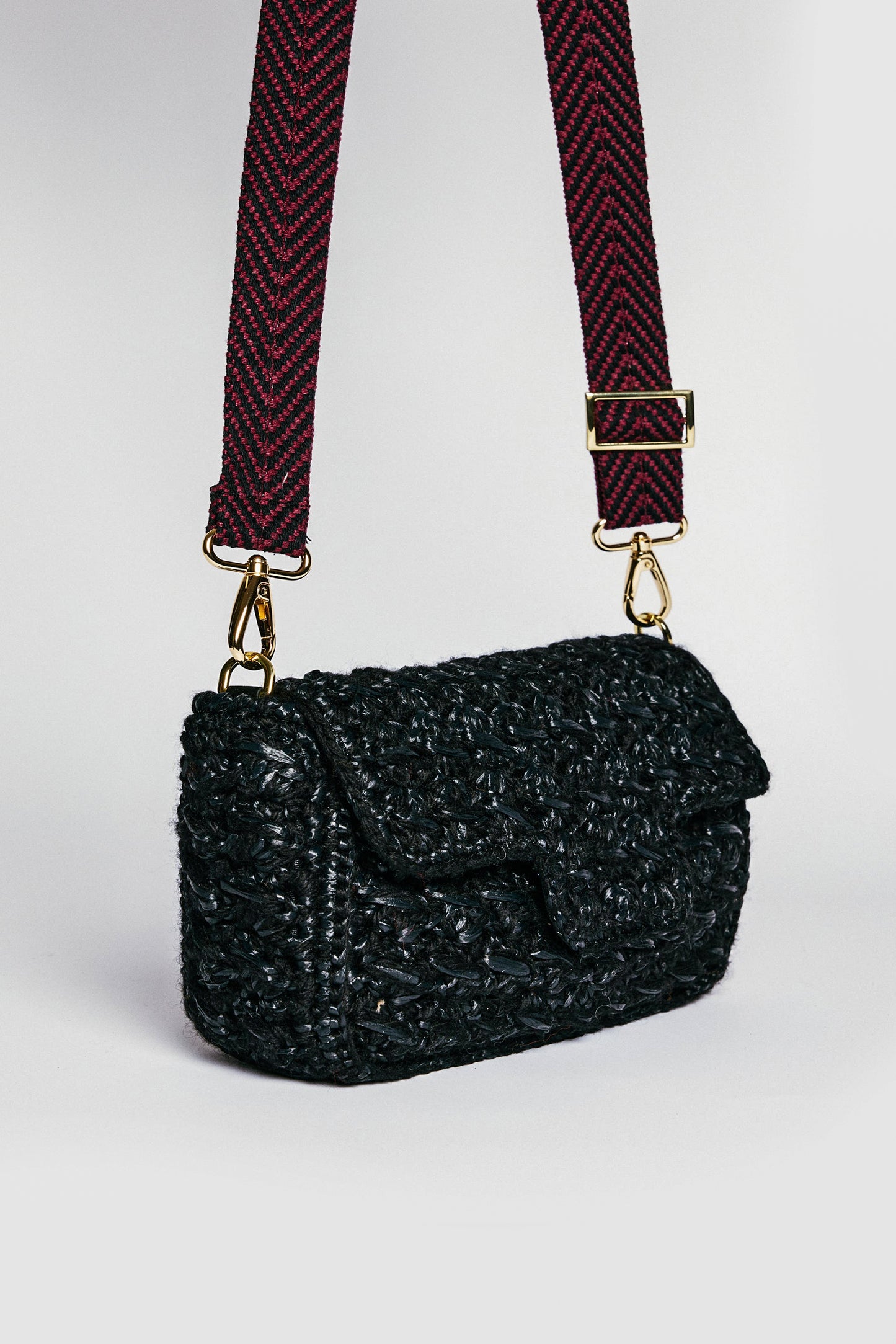 LARGE WOOL RAFFIA BAG BLACK