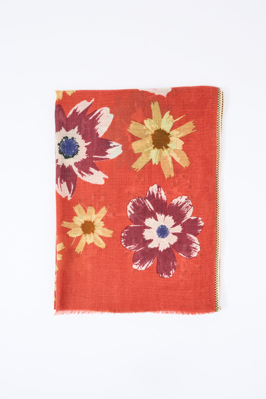 MAXI FLOWERED SCARF TANGERINE