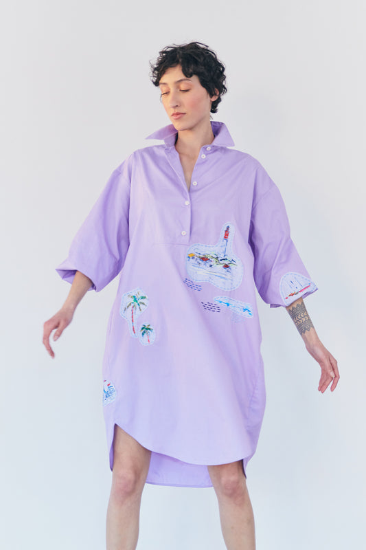 EMBOIDERED TRAVEL DRESS LILAC