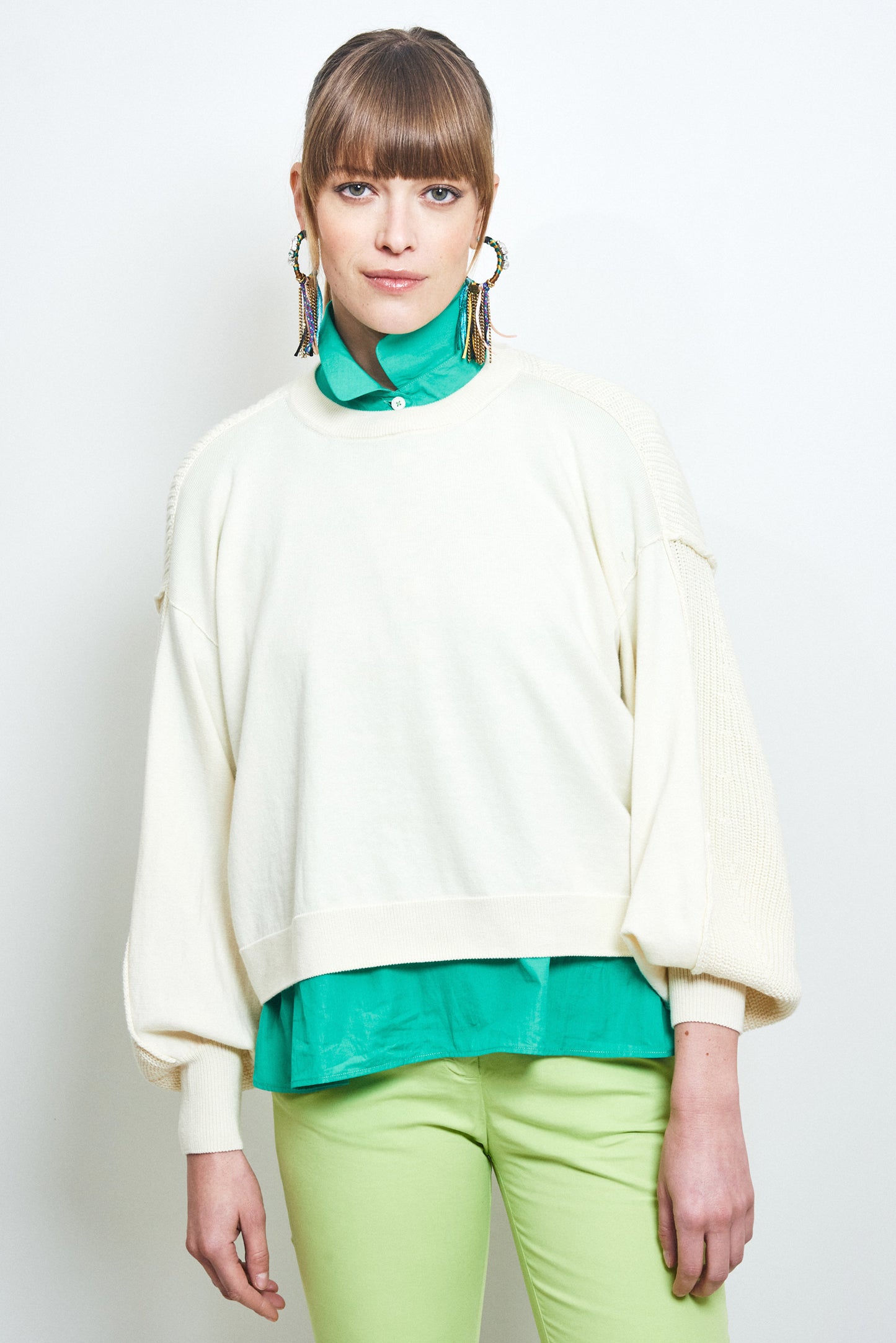 BI-MATERIAL SWEATER off-white