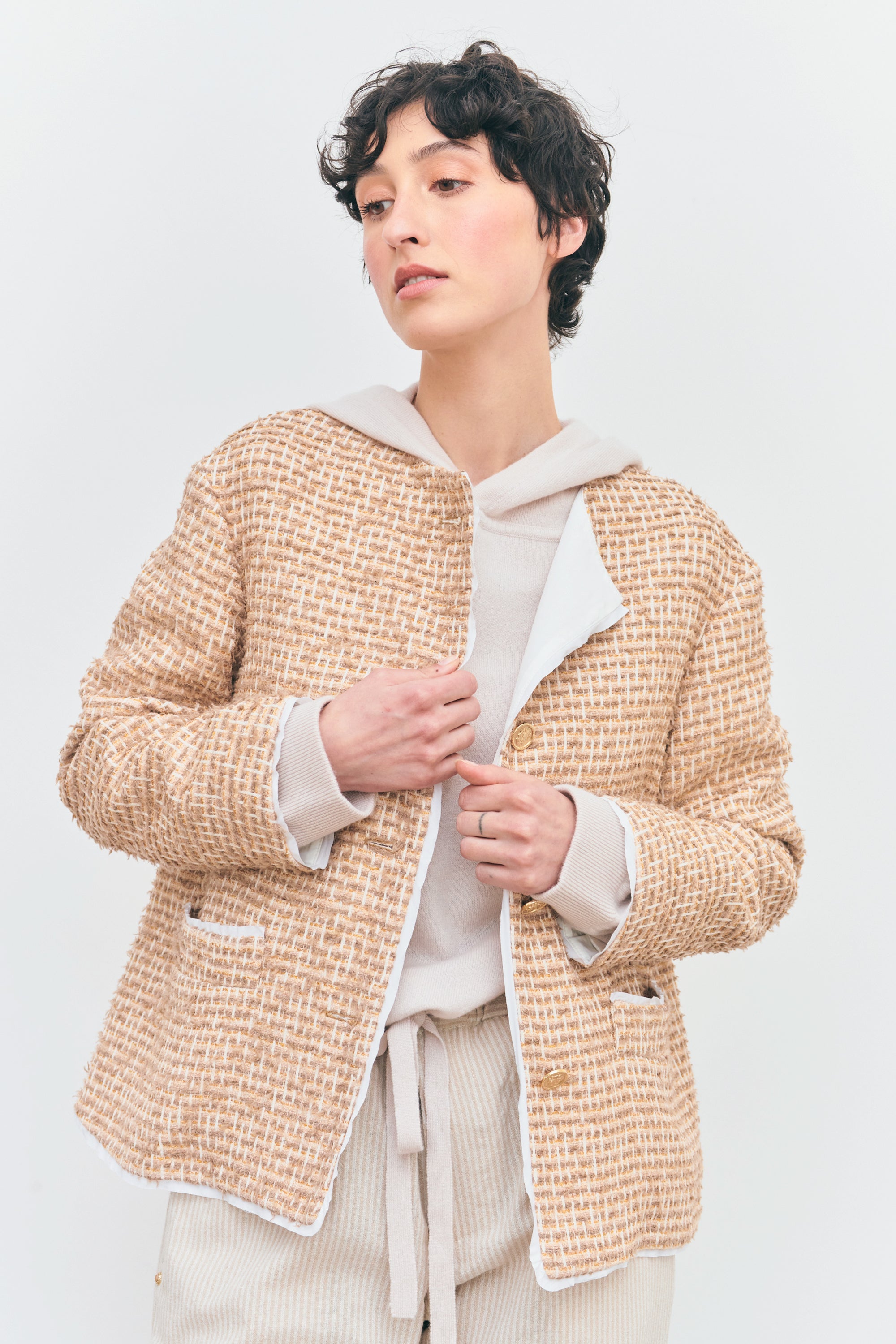 Veste tweed beige hot sale