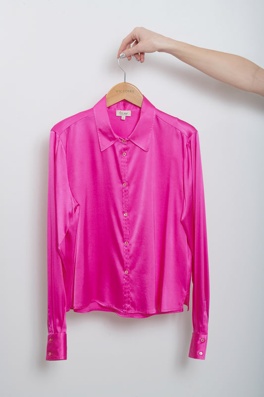 CHEMISE COURTE EN SOIE FUCHSIA