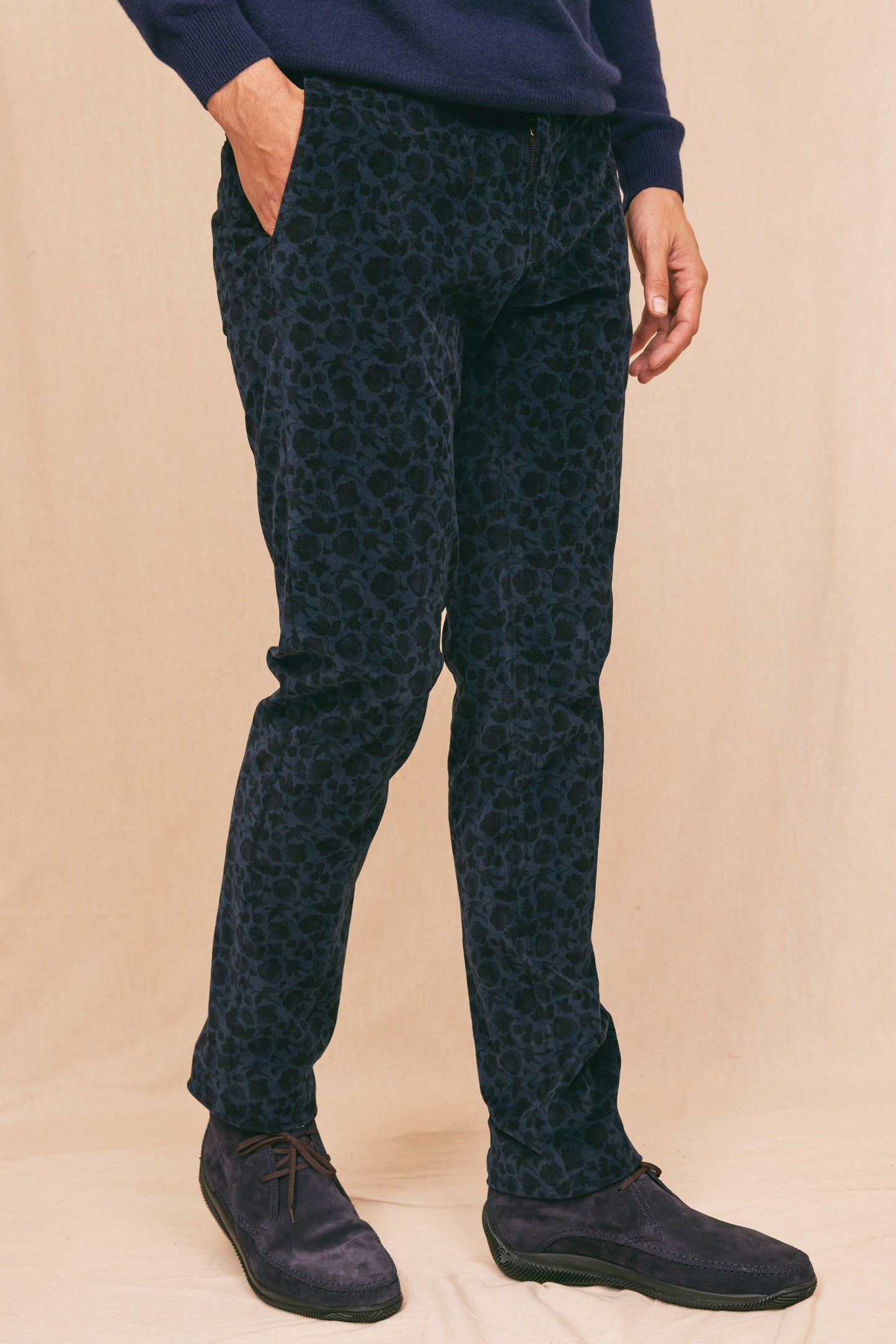 SMOOTH CORD TROUSERS NAVY